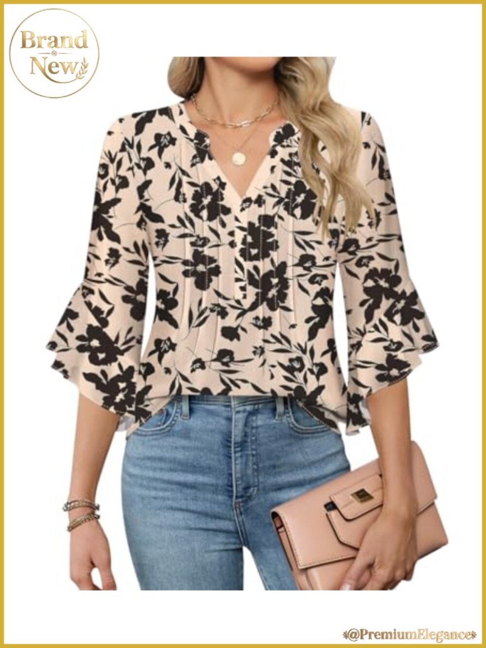 Women's 3/4 Sleeve V-Neck Blouse Chiffon Tunic Office Work Top